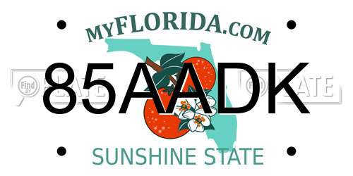 85AADK Florida License Plate