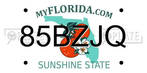 85BZJQ Florida License Plate