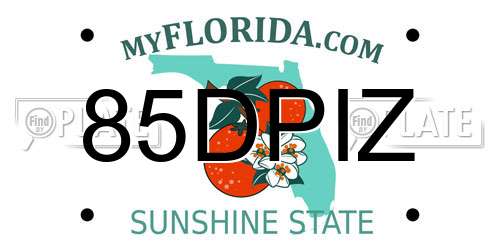 85DPIZ Florida License Plate