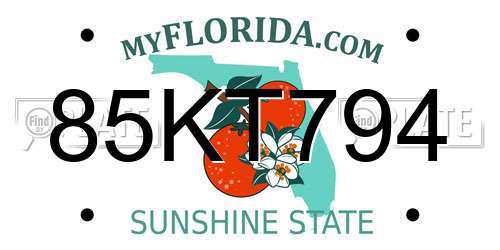 85KT794 Florida License Plate