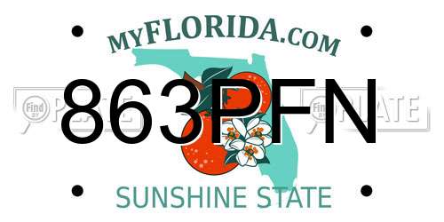 863PFN Florida License Plate
