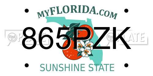 865PZK Florida License Plate