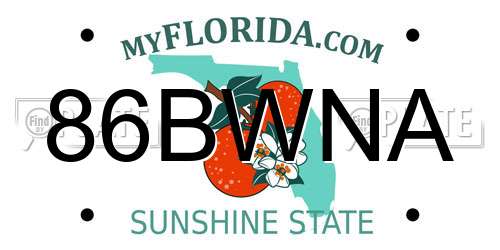 86BWNA Florida License Plate