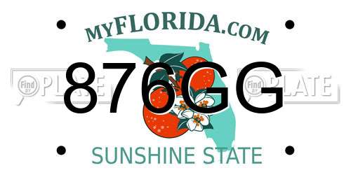 876GG Florida License Plate