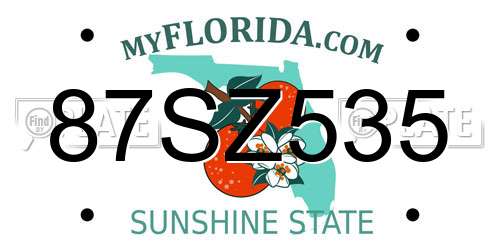 87SZ535 Florida License Plate