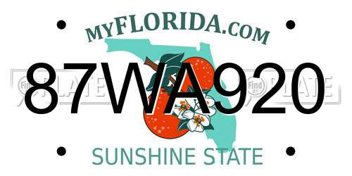 87WA920 Florida License Plate