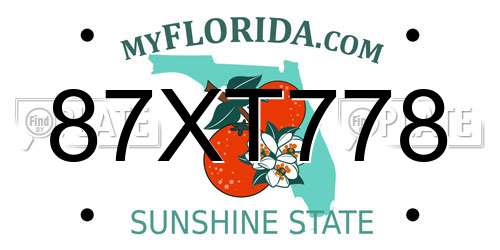 87XT778 Florida License Plate