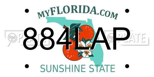 884LAP Florida License Plate