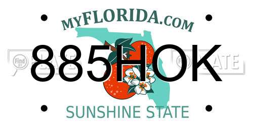 885HOK Florida License Plate