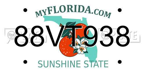 88VT938 Florida License Plate