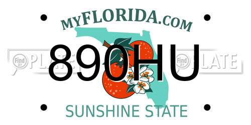 890HU Florida License Plate