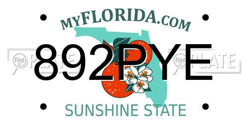892PYE Florida License Plate