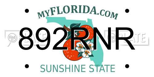 892RNR Florida License Plate