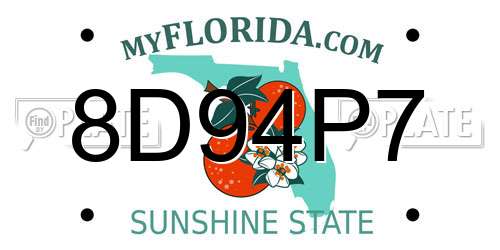 8D94P7 Florida License Plate