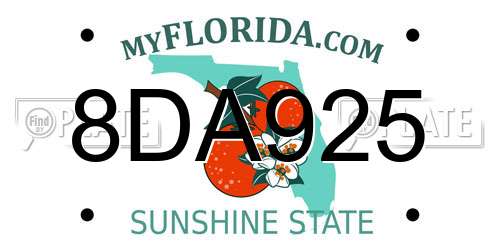 8DA925 Florida License Plate