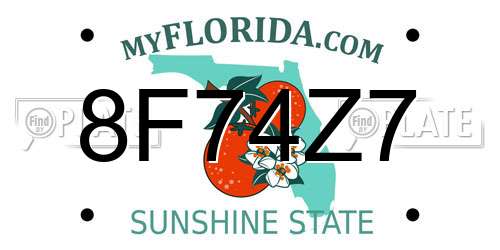 8F74Z7 Florida License Plate