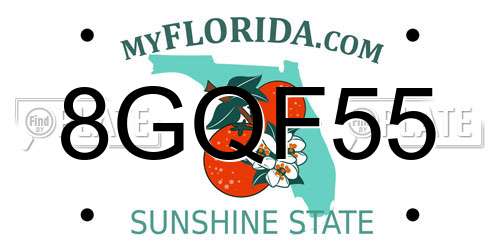 8GQF55 Florida License Plate
