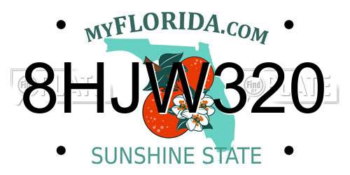 8HJW320 Florida License Plate