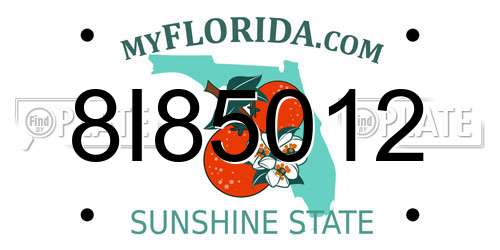 8I85012 Florida License Plate