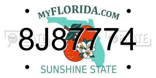 8J87774 Florida License Plate