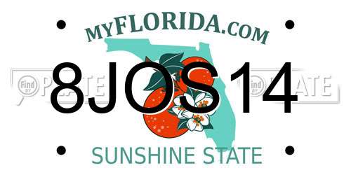 8JOS14 Florida License Plate