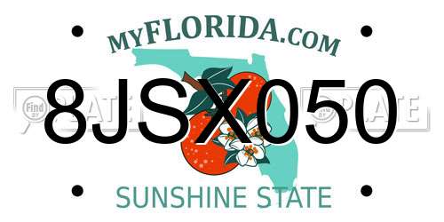 8JSX050 Florida License Plate