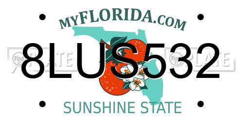 8LUS532 Florida License Plate