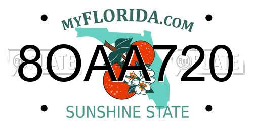 8OAA720 Florida License Plate
