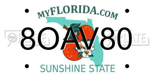 8OAV80 Florida License Plate