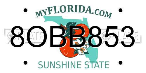 8OBB853 Florida License Plate