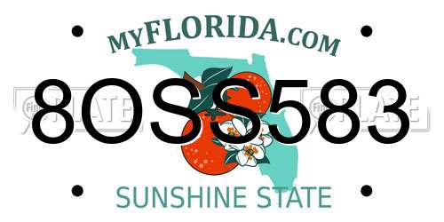 8OSS583 Florida License Plate
