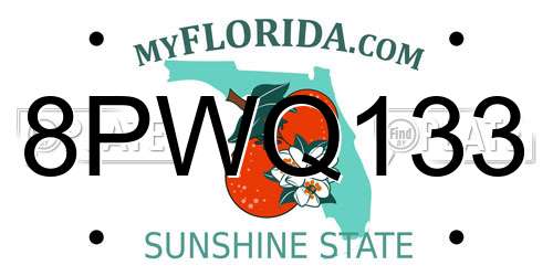 8PWQ133 Florida License Plate