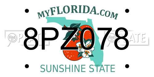 8PZ078 Florida License Plate