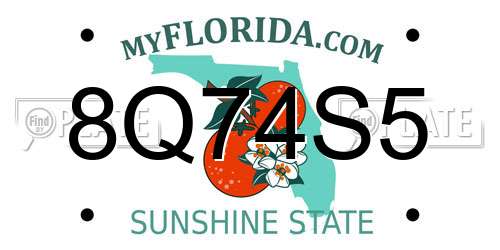 8Q74S5 Florida License Plate
