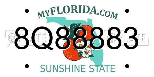 8Q88883 Florida License Plate