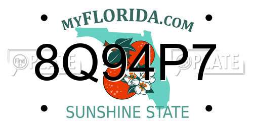 8Q94P7 Florida License Plate