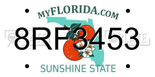 8RF3453 Florida License Plate
