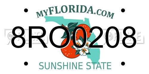 8RO0208 Florida License Plate