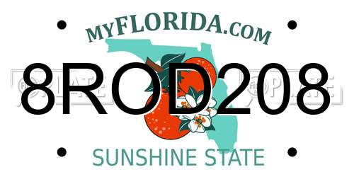 8ROD208 Florida License Plate