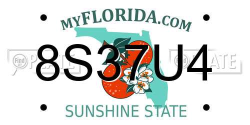 8S37U4 Florida License Plate