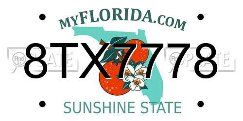 8TX7778 Florida License Plate