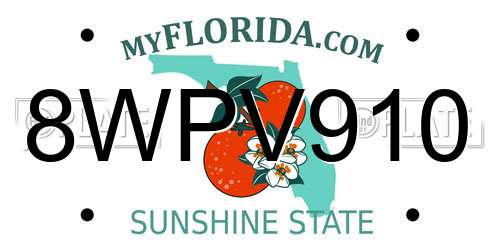 8WPV910 Florida License Plate