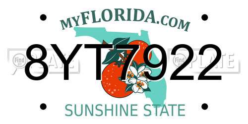 8YT7922 Florida License Plate