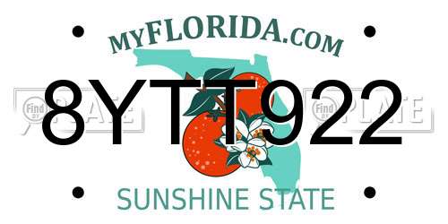 8YTT922 Florida License Plate
