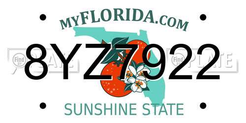 8YZ7922 Florida License Plate