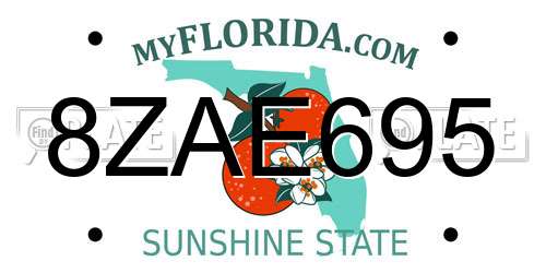 8ZAE695 Florida License Plate