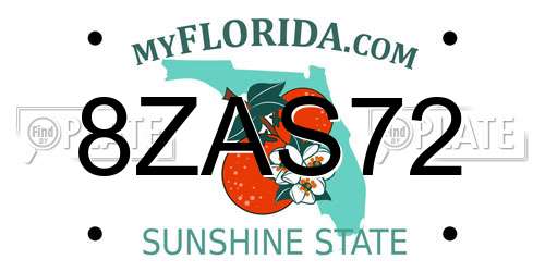 8ZAS72 Florida License Plate