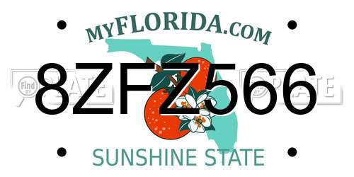 8ZFZ566 Florida License Plate