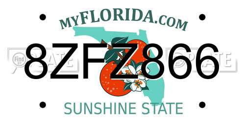 8ZFZ866 Florida License Plate