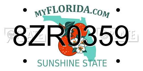 8ZR0359 Florida License Plate